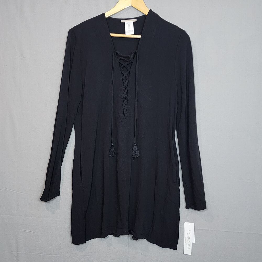 La Blanca Resort Wear Cover‎ Up Dress Tassels Style LB3VL55 Black Size M NWT - Picture 3 of 6